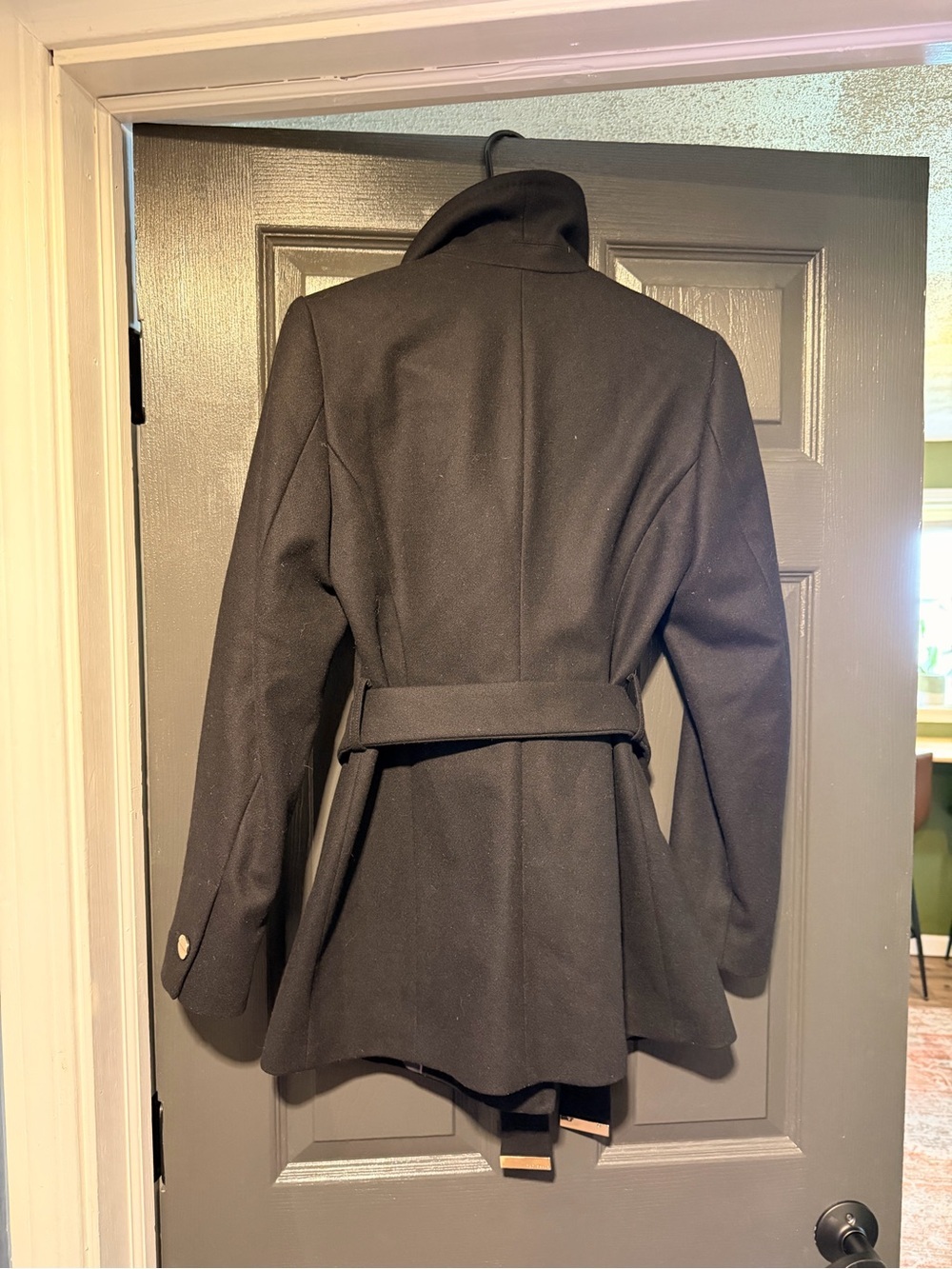 Ted Baker Black Asymmetric Belted Peacoat - Picture 4 of 5